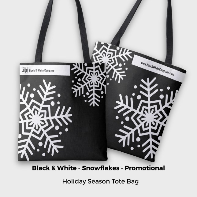 Bolsa Tote Snowflake Black & White Company Name Site (Minimalist Bold Snowflake Black & White Company Name Website Tote Bag, Holiday Season)