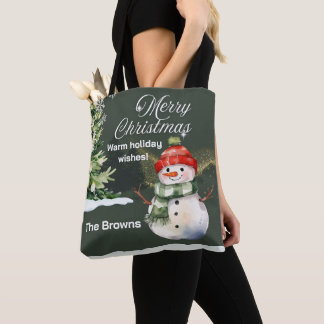 Bolsa Tote Snowman and Sparkling Tree Christmas Scene