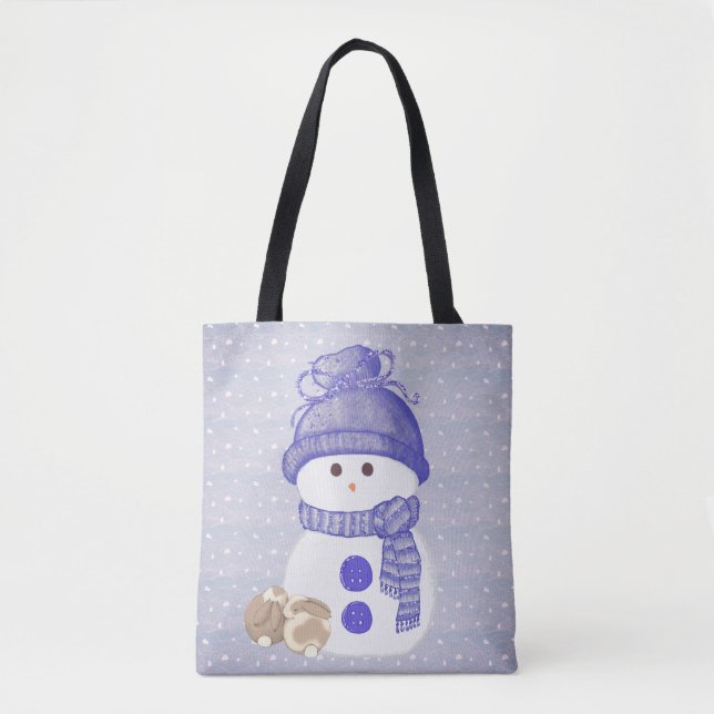 Bolsa Tote Snowman com Bunnies Dormindo (Frente)