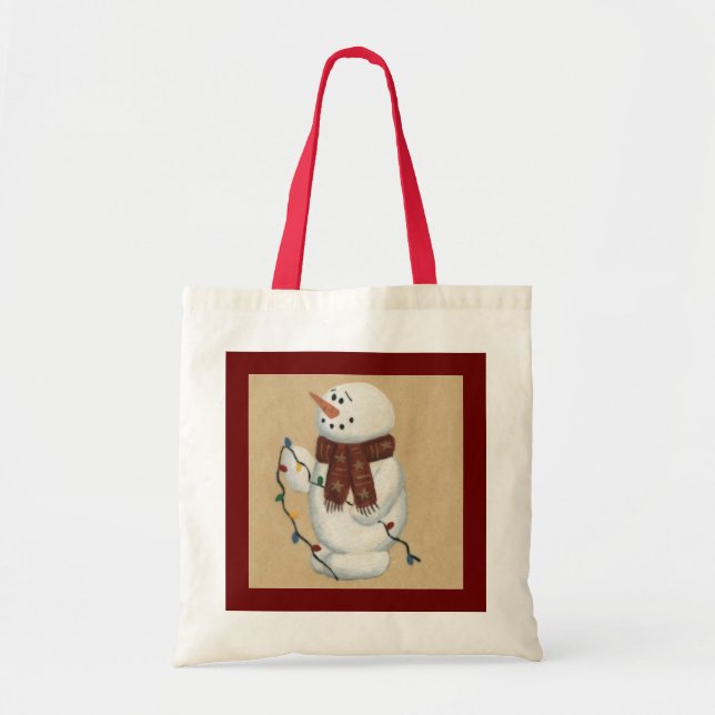 Bolsa Tote Snowman Com Luzes De Saco (Frente)