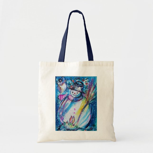 Bolsa Tote SNOWMAN COM OWL, Época de inverno (Frente)