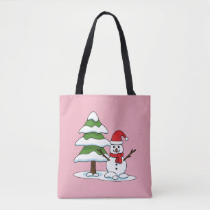 Bolsa Tote Snowman com Snowy Pine Tree