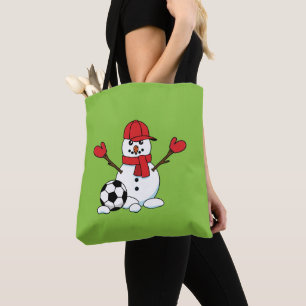 Bolsa Tote Snowman engraçado com bola de futebol