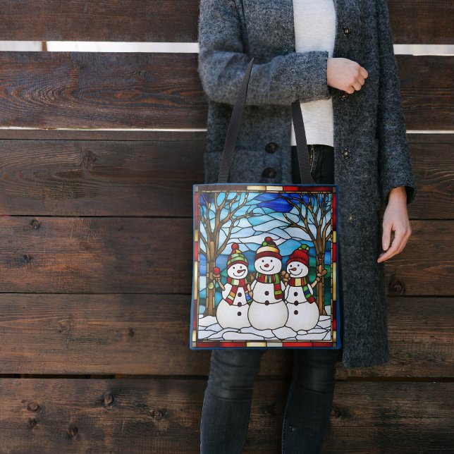 Bolsa Tote Snowman Family Faux Stainer Glass (Criador carregado)