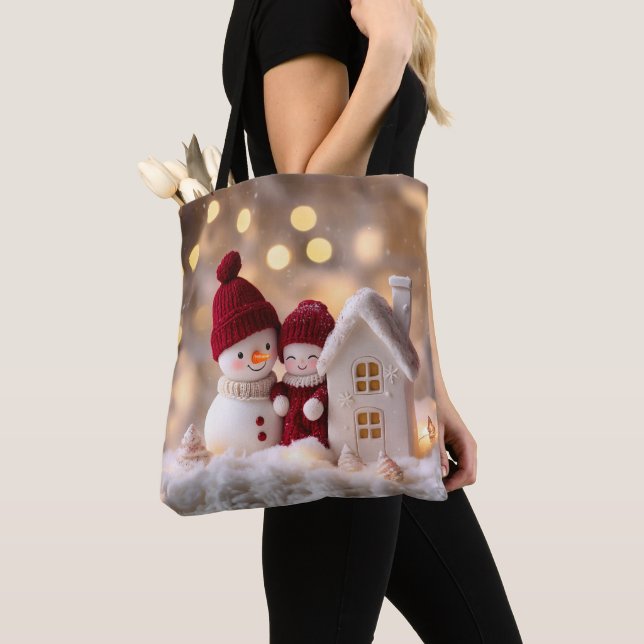 Bolsa Tote Snowman Frosty Siblings Winter Joy (Close Up)