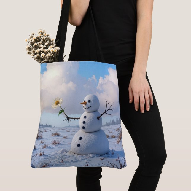 Bolsa Tote Snowman Holding a White Daisy (Close Up)