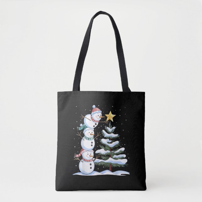 Bolsa Tote Snowman Merry Christmas Santa Claus Tree Snow Fami (Frente)