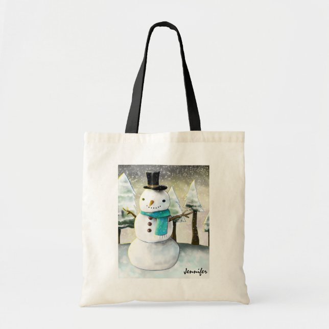 Bolsa Tote Snowman Whimsical no Desenho de Natal (Frente)
