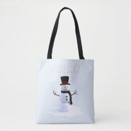 Bolsa Tote Snowman with hat and scarf. I Love Snow