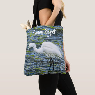 Bolsa Tote Snowy Egret Blue Green Lake Painted Art