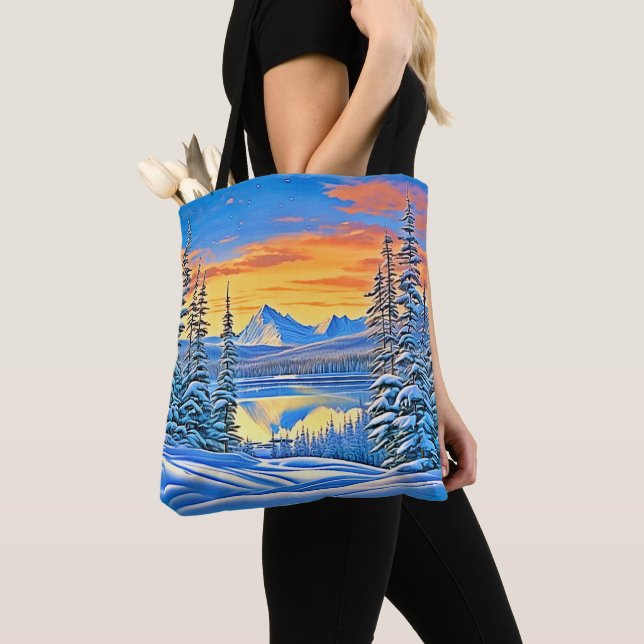Bolsa Tote Snowy Mountain Sunset Glow (Close Up)