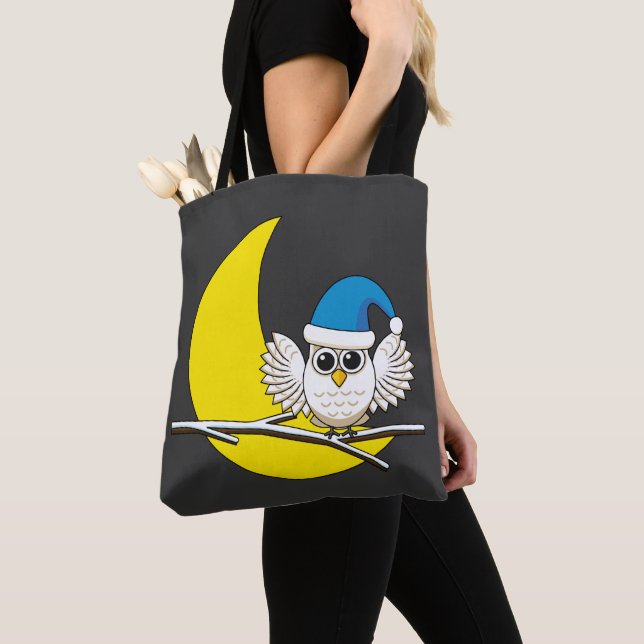 Bolsa Tote Snowy Owl em Nova Lua Noite de inverno (Close Up)