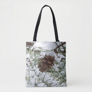 Bolsa Tote Snowy Pine Cone I Winter Nature Photoshop
