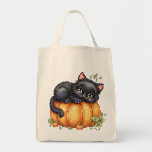 Bolsa Tote Só andando por aí, Gatinho Descansado Em Pumpkin (Frente)