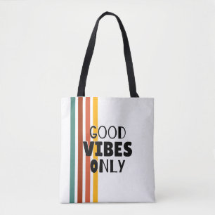 Bolsa Tote 'Só Boas Vibrações' Listras Retrô Minimalista 