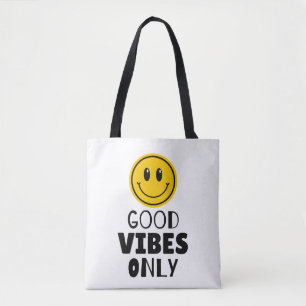 Bolsa Tote 'Só Boas Vibrações' Rosto Sorridente Retrô 
