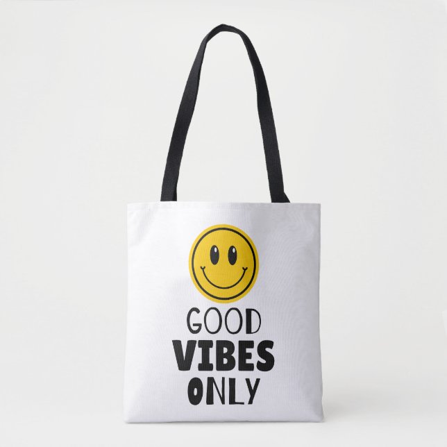 Bolsa Tote 'Só Boas Vibrações' Rosto Sorridente Retrô  (Frente)