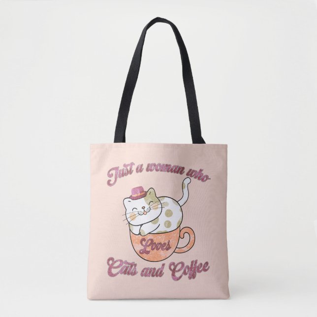 Bolsa Tote Só uma mulher que ama gatos e café (Frente)