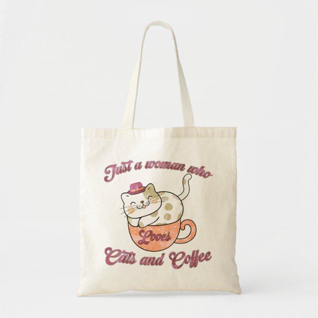 Bolsa Tote Só uma mulher que ama gatos e café (Frente)