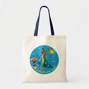 Bolsa Tote Sob água, tesouro de sereia pesca azul oceânico