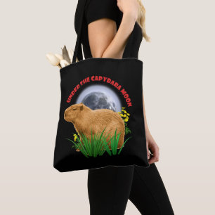 Bolsa Tote Sob o capybara Moon Funny Capybara