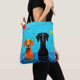 Bolsa Tote Sob o Horizonte Azul - Cães Coloridos Surrealistas