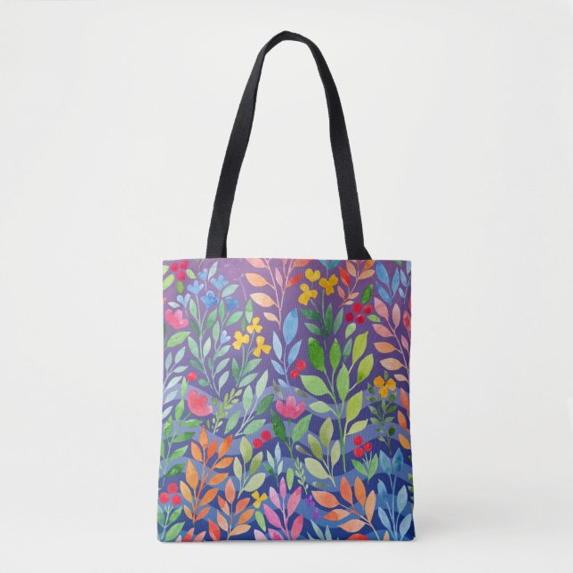 Bolsa Tote Sob o mar Floral Watercolor Purple (Frente)
