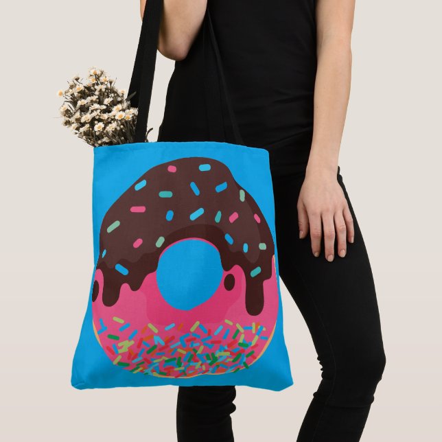 Bolsa Tote Sobremesa, Donut com Granulado de Arco-íris, Dough (Close Up)