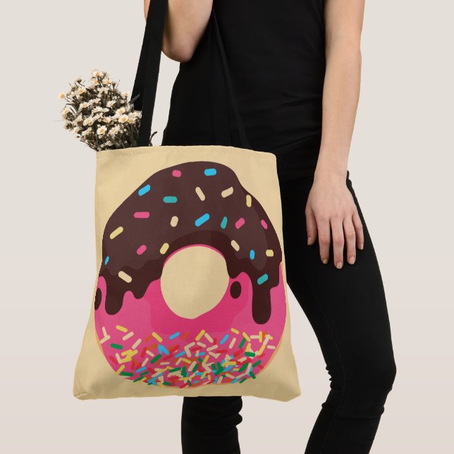Bolsa Tote Sobremesa, Donut com Granulado de Arco-íris, Dough (Close Up)