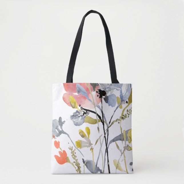 Bolsa Tote Sobreposição da Flor - Flores de Pastel de Aquarel (Frente)