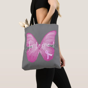 Bolsa Tote Sobrevivência do Câncer da Mama da Borboleta Ros