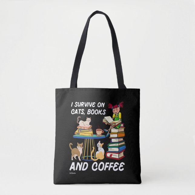 Bolsa Tote SOBREVIVO EM GATOS, LIVROS E CAFÉ, Gato engraçado (Frente)