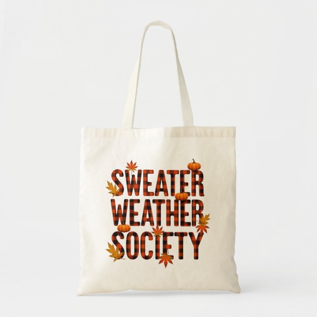 Bolsa Tote Sociedade de Clima de Suéter Xadrez Letra Preenchi (Frente)