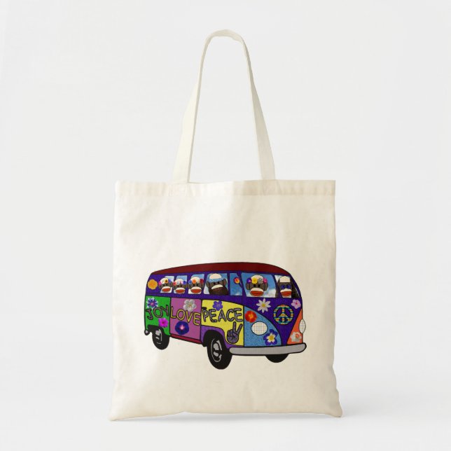 Bolsa Tote Sock Monkey Peace Bus  (Frente)