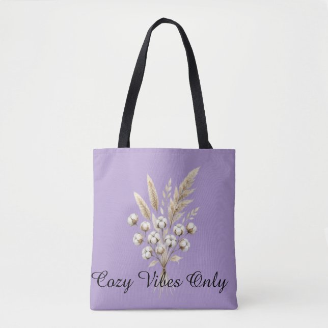 Bolsa Tote Sofá de grama de Pampas e flor de algodão em aquar (Frente)