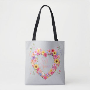 Bolsa Tote Soft Mama – Coração Floral Colorido Design de Mate