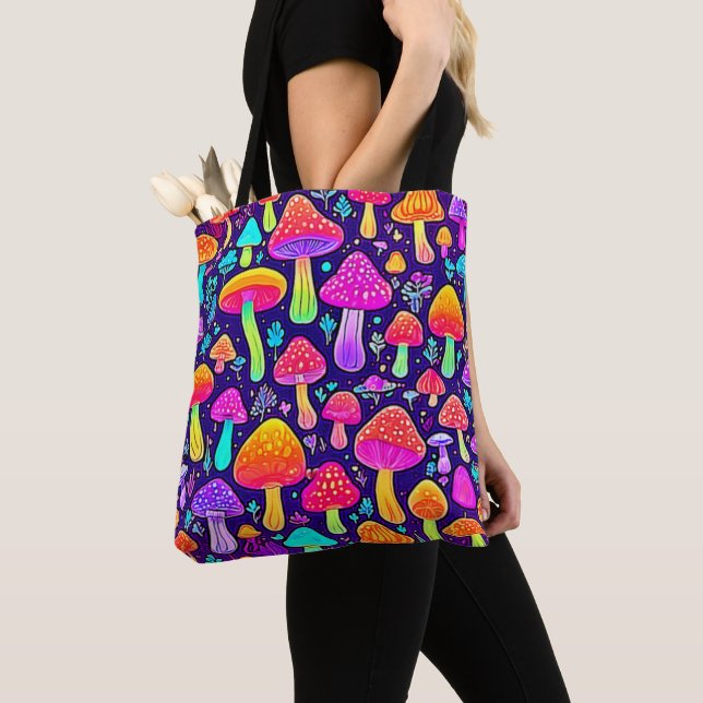 Bolsa Tote Soft Neon: Patch do Cogumelo de Cartoon (Close Up)
