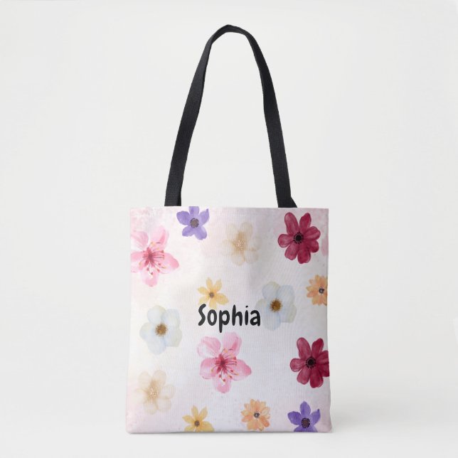 Bolsa Tote Soft Watercolor Floral Personalized Name (Frente)