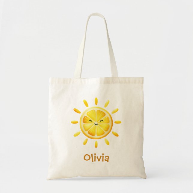 Bolsa Tote Sol de Limão Fofo e Raios de Sol (Frente)