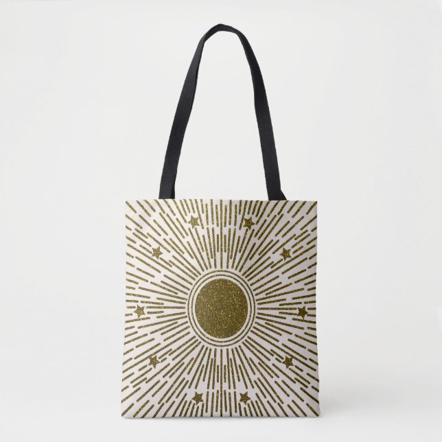 Bolsa Tote Sol de ouro, raios de safra. (Frente)