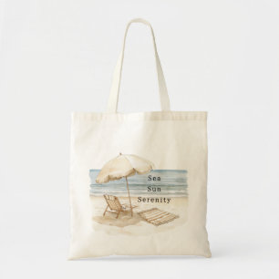 Bolsa Tote Sol do Mar Serenidade Guarda-Chuva Conchas Coração