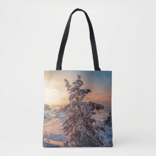 Bolsa Tote Sol em costa marítima de neve do inverno