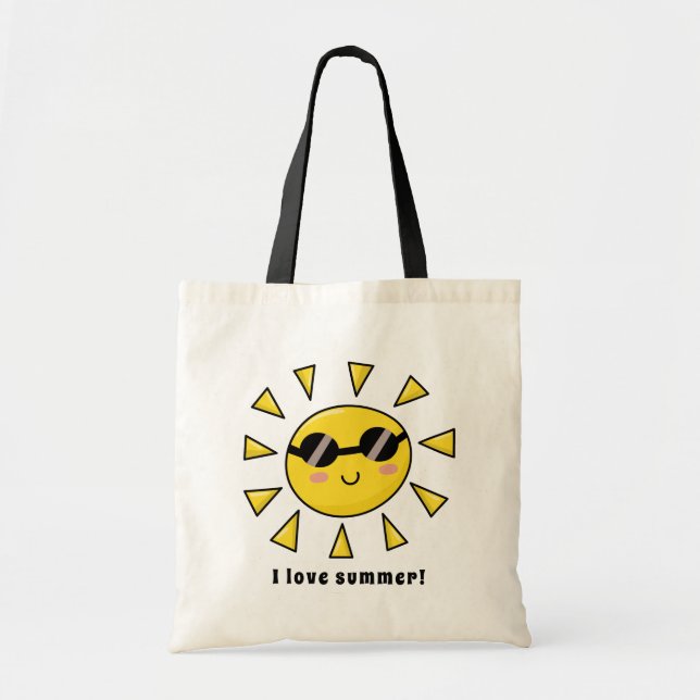 Bolsa Tote Sol feliz com óculos de sol personalizados (Frente)