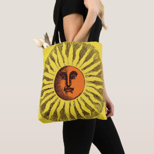 Bolsa Tote Sol Hippie Feliz Sorridente Amarelo Celestial Vint