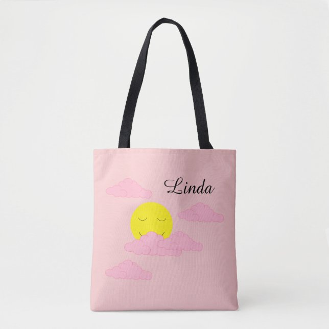 Bolsa Tote Sol no Céu enevoado: Rosa Claro  (Frente)