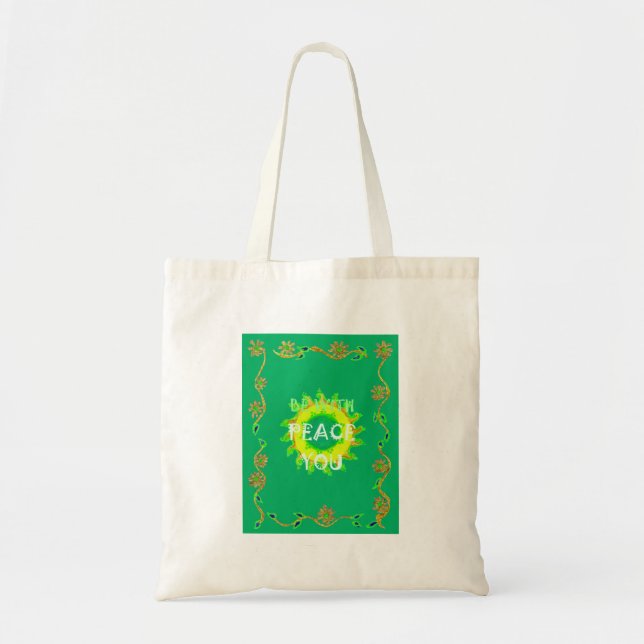 Bolsa Tote Sol Radiante: Paz Esteja Com Você Impressão Inspir (Frente)