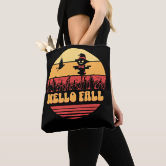 Bolsa Tote Sol Retro Olá Outono Remendo de Abóbora