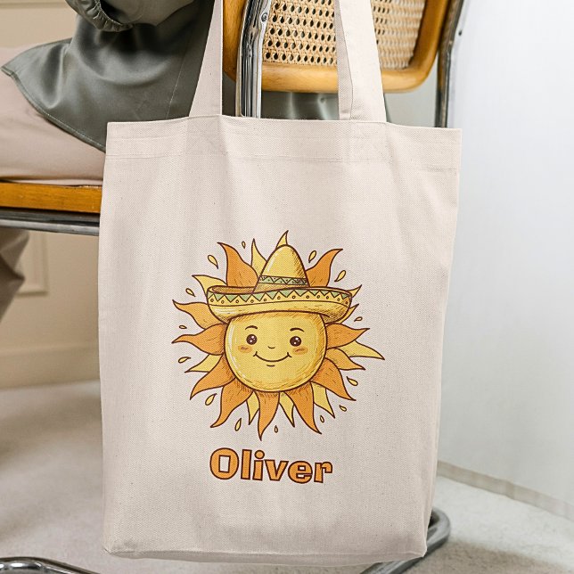 Bolsa Tote Sol Sorridente com Sombrero - Doodle de Festa Enso (Criador carregado)