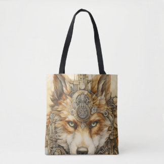 Bolsa Tote Solarpunk Red Wolf Steampunk inspiração