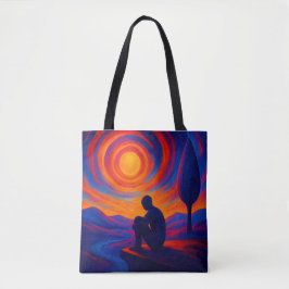 Bolsa Tote Solitude Under the Sun Abstract Blue, Fire Orange